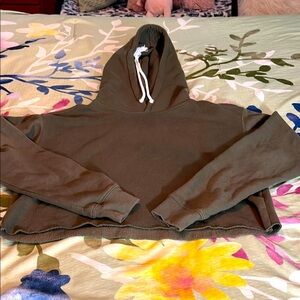 Army green cropped hoodie.